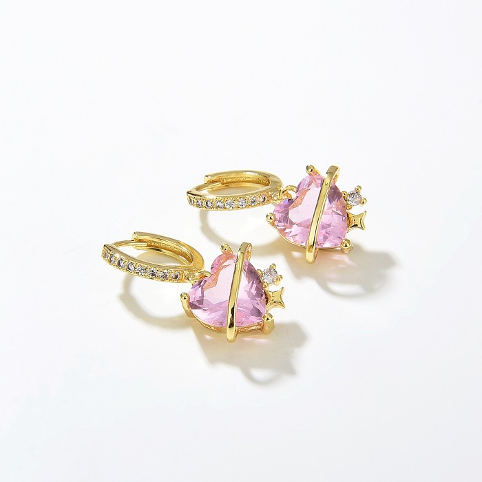 Fashion Heart Shape Copper Dangling Earrings Inlay Zircon Copper Earrings 1 Pair
