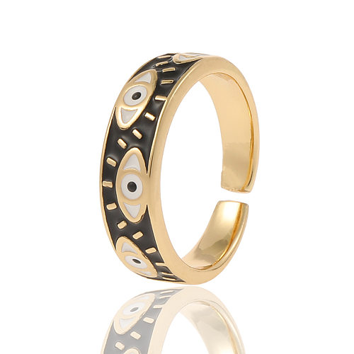 Simple Style Commute Devil'S Eye Copper Enamel Plating Gold Plated Open Ring