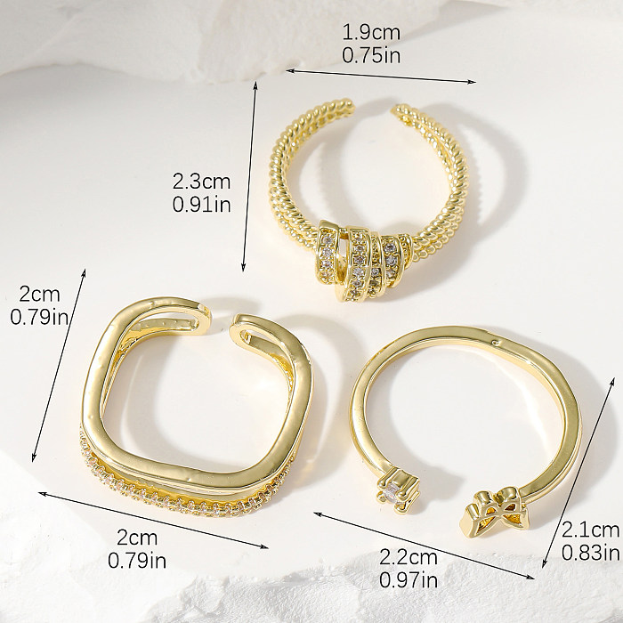 Anéis abertos banhados a ouro de zircão com chapeamento de cobre borboleta de cor sólida estilo simples