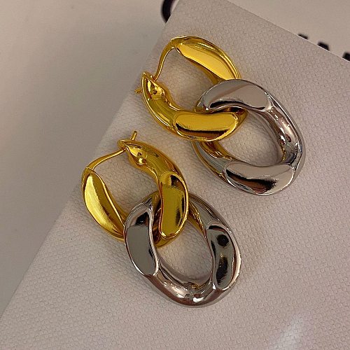 Retro Irregular Geometric Brass Patchwork Drop Earrings 1 Pair