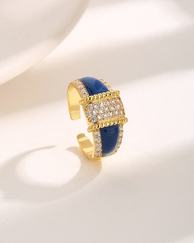 Vintage Style Cross Square Daisy Copper Criss Cross Plating Inlay Zircon 18K Gold Plated Open Rings