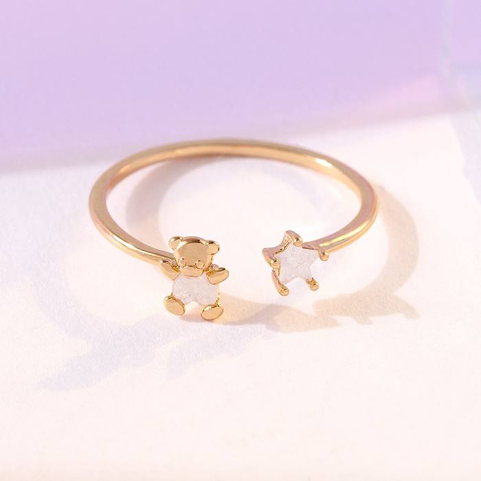 Fashion Star Bear Copper Zirconium Plated Real Gold Open Ring