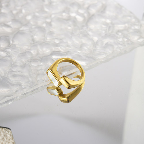 Anéis banhados a ouro de zircão embutidos de aço inoxidável retângulo de estilo moderno de férias