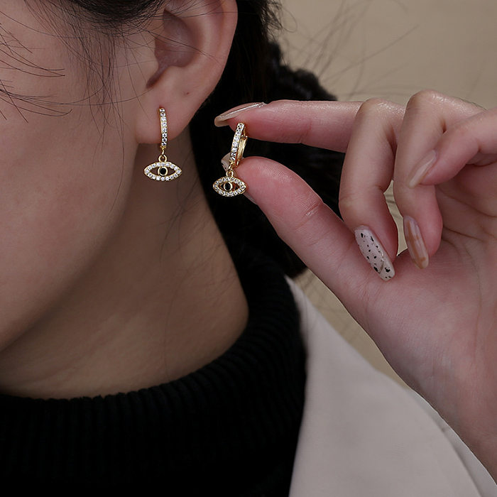 1 Pair Lady Devil'S Eye Copper Plating Inlay Zircon Drop Earrings