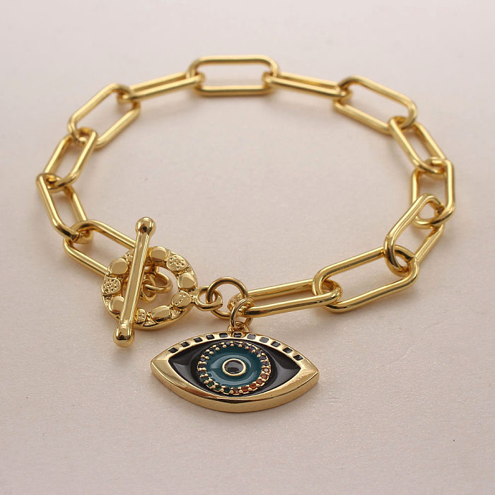 Fashion Round Devil'S Eye Copper Inlay Zircon Bracelets 1 Piece