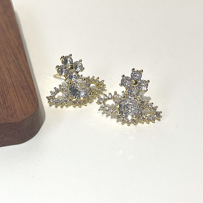 1 Pair Fashion Planet Copper Plating Inlay Zircon Ear Studs