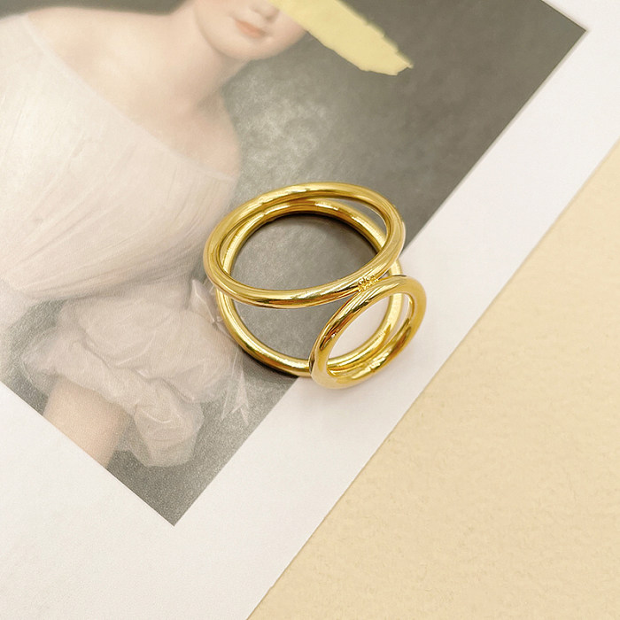 Wholesale Retro Simple Style Commute Round Stainless Steel Plating Gold Plated Rings