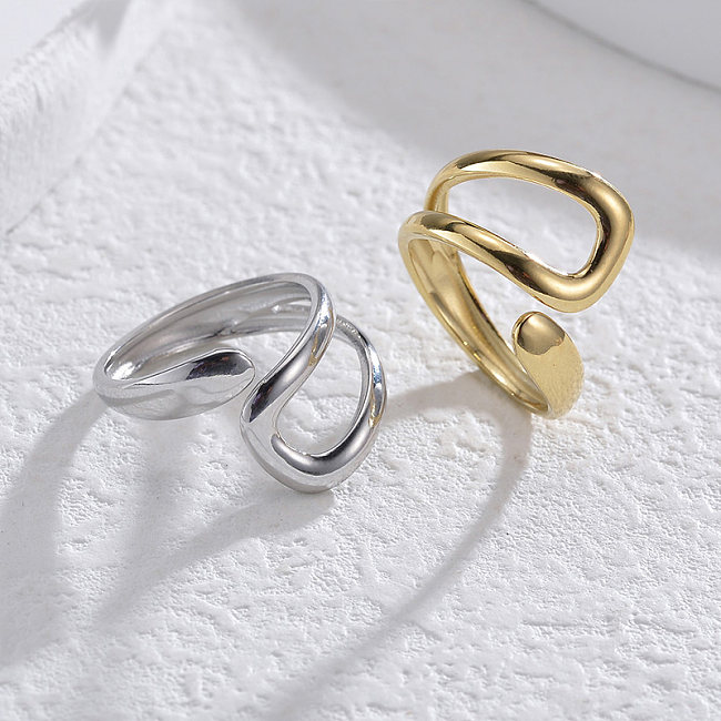 Vintage Style Simple Style Solid Color Stainless Steel Plating 14K Gold Plated Open Rings