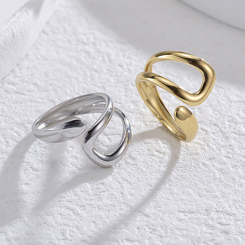 Estilo vintage estilo simples cor sólida chapeamento de aço inoxidável anéis abertos banhados a ouro 14K
