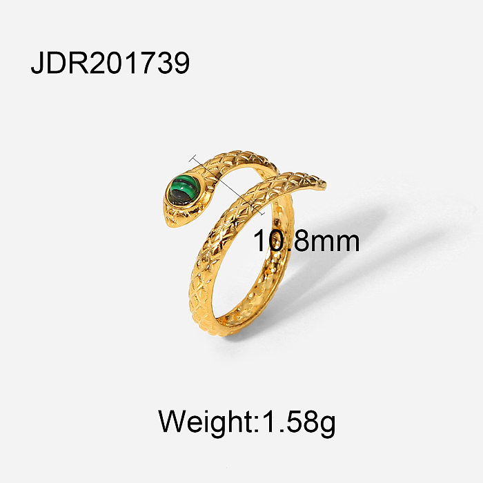 Novo 18k banhado a ouro aço inoxidável cobra malaquita cobra anel aberto feminino