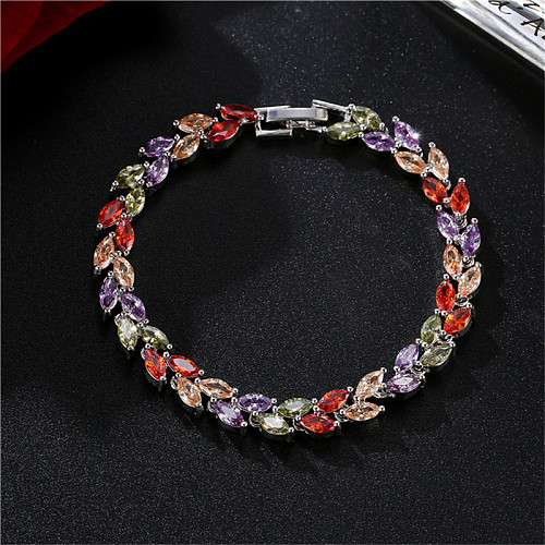 Simple Style Streetwear Maple Leaf Copper Plating Inlay Zircon White Gold Plated Bracelets