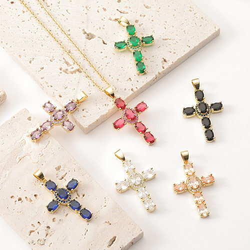 Modische Kupfer-Mikro-Intarsien-Kreuz-Anhänger-religiöse kreative Halskette