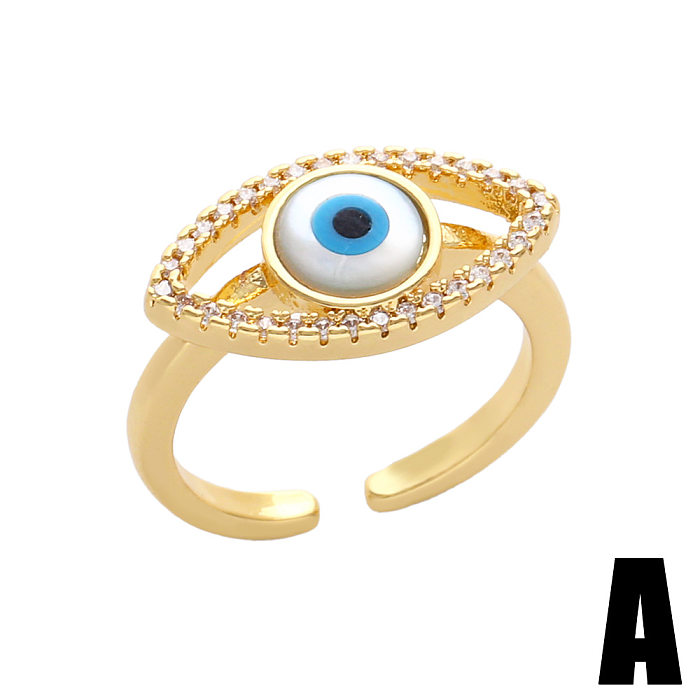 European And American New Jewelry Creative Geometric Shell Zircon Devil's Eye Copper Rings