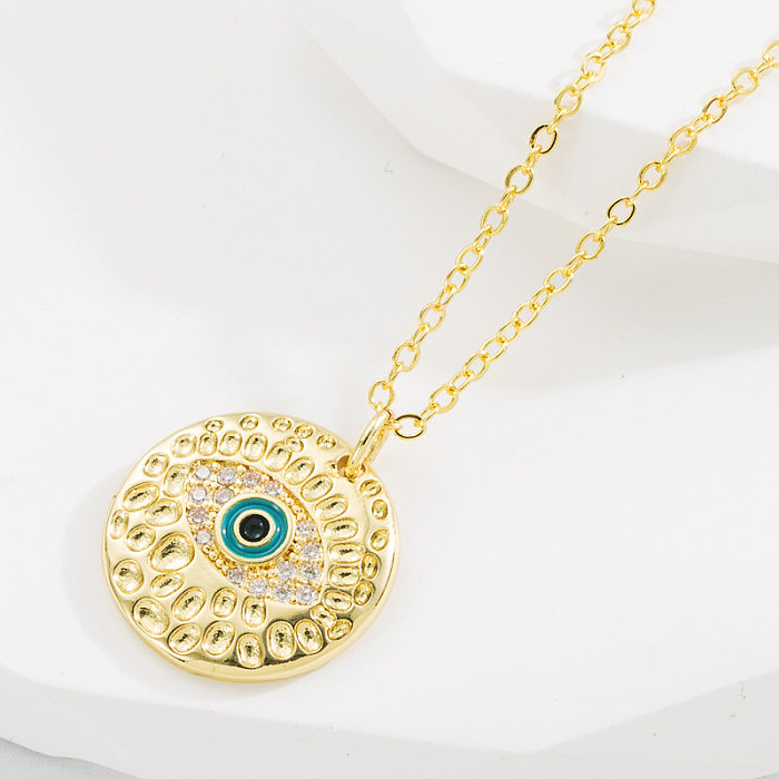 Fashion Geometric Eye Copper Pendant Necklace Zircon Copper Necklaces