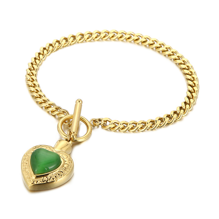 Collier de bracelets d'opale d'incrustation d'acier inoxydable de forme de coeur de mode
