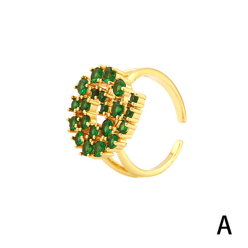 Vintage Style Exaggerated Swirl Pattern Copper Plating Inlay Zircon 18K Gold Plated Open Rings