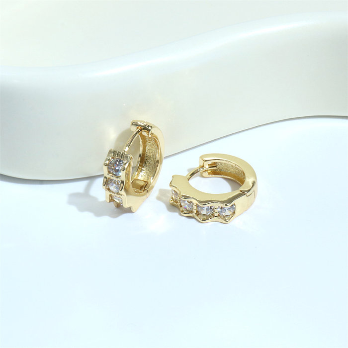 1 Pair Simple Style Round Copper Inlay Zircon Hoop Earrings