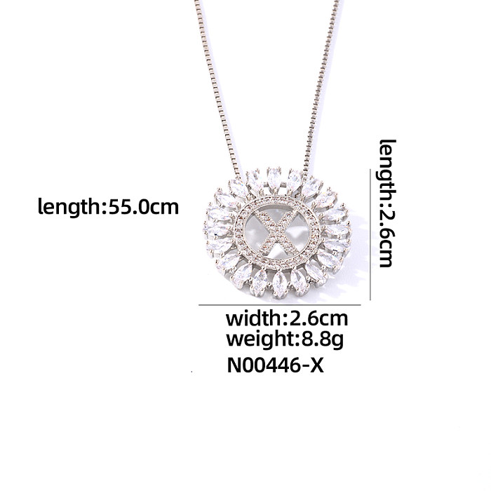 Casual Simple Style Shiny Round Letter Copper Plating Inlay Zircon White Gold Plated Pendant Necklace