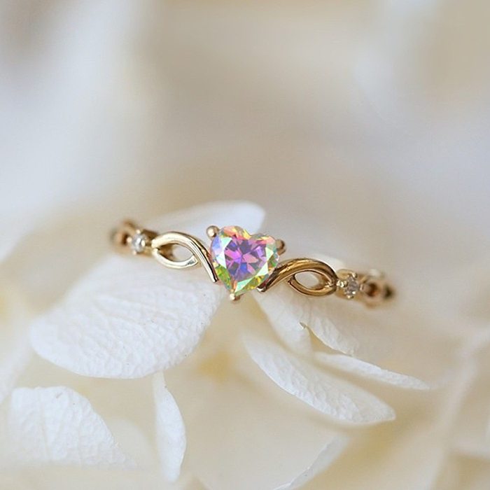 Sweet Simple Style Heart Shape Brass Plating Inlay Zircon Rings