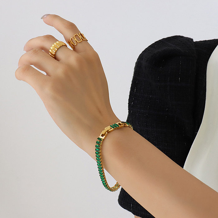 Geometrische Titanstahl-Spleiß-Zirkon-Armband-Halskette im französischen Stil