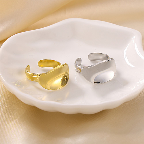 Retro-einfacher Stil, unregelmäßige, einfarbige offene Ringe aus Edelstahl