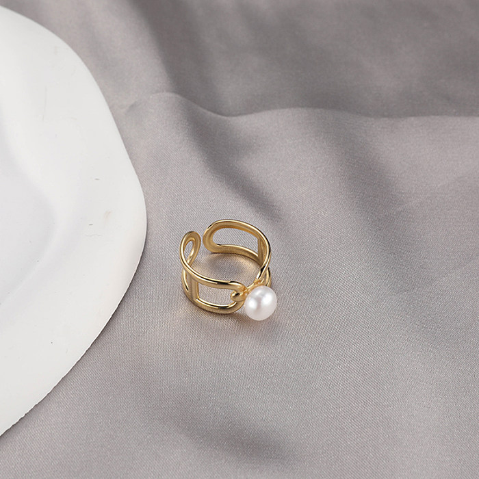 Großhandel im französischen Stil, klassischer Stil, herzförmige offene Ringe aus Edelstahl mit Inlay und Perle