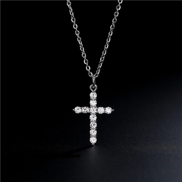 Simple Cross Pendant Preserving Electroplated Copper Micro-inlaid Zircon Necklace