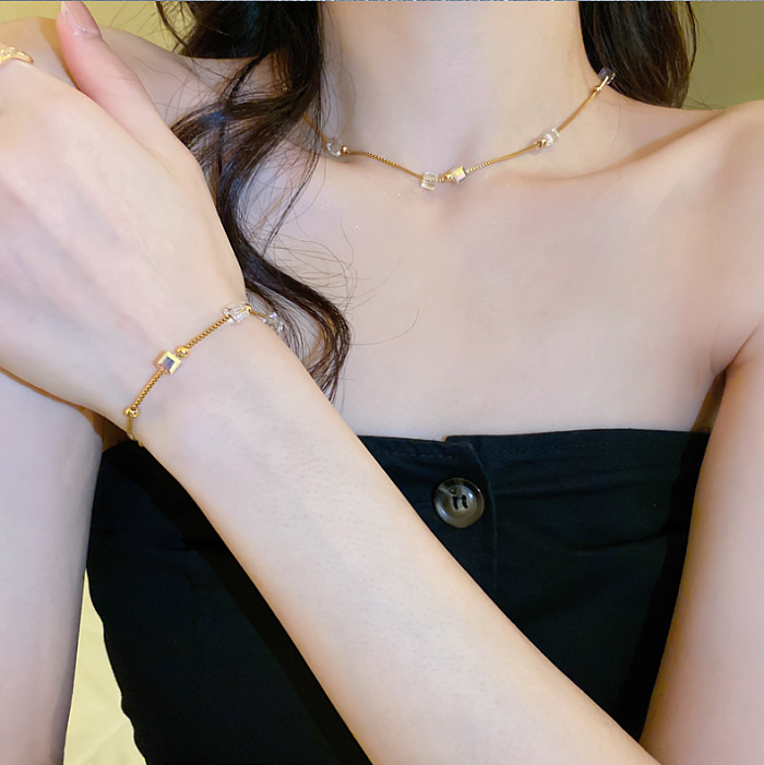 Wholesale Modern Style Square Stainless Steel 14K Gold Plated Bracelets Necklace