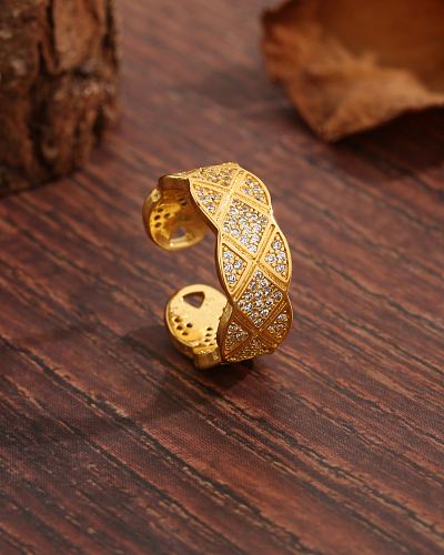 Modern Style Simple Style Commute Argyle Copper Plating Inlay Zircon 18K Gold Plated Open Rings