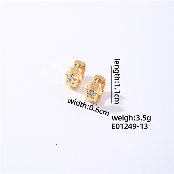 Boucles d'oreilles pentagramme brillant, Style Simple, rond en forme de cœur, incrustation de cuivre et de Zircon plaqué or, 1 paire