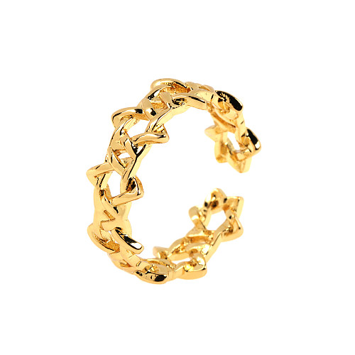 Pentagramme de style simple, rond, incrustation de cuivre, anneaux ouverts plaqués or 18 carats en Zircon