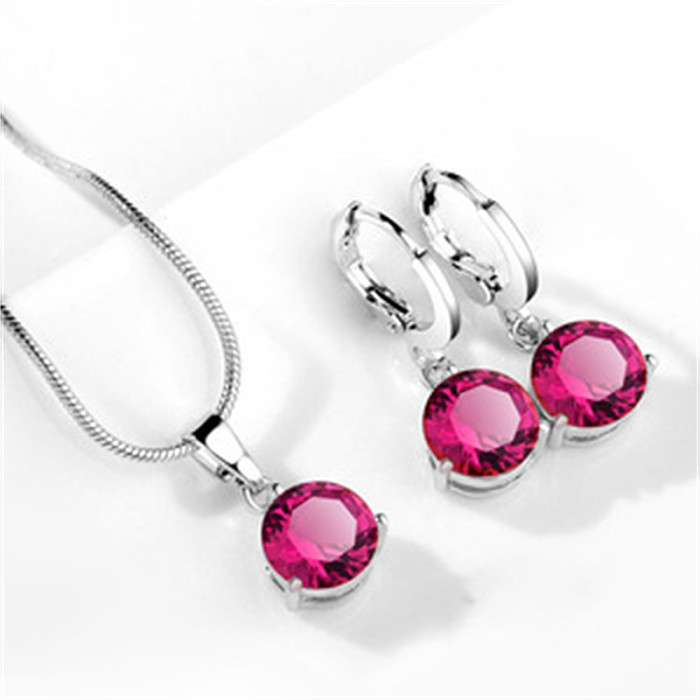 Collier de boucles d'oreilles en Zircon pour femmes, Style Simple, Style classique, rond, placage de cuivre, incrustation