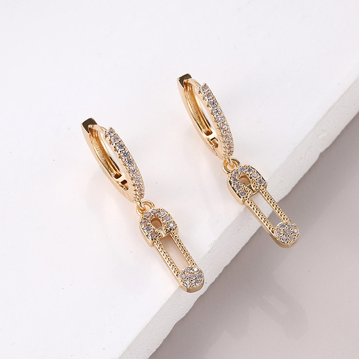 1 Pair Modern Style Paper Clip Inlay Copper Zircon Drop Earrings