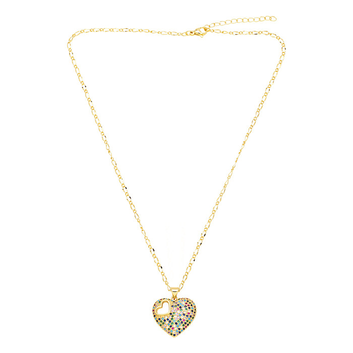 IG Style Vintage Style Heart Shape Copper 18K Gold Plated Zircon Pendant Necklace In Bulk