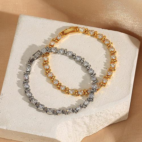 Luxuosas pulseiras geométricas de cobre com incrustações de zircão