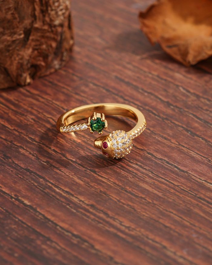 Vintage Style Novelty Commute Ostrich Copper Plating Inlay Zircon 18K Gold Plated Open Rings