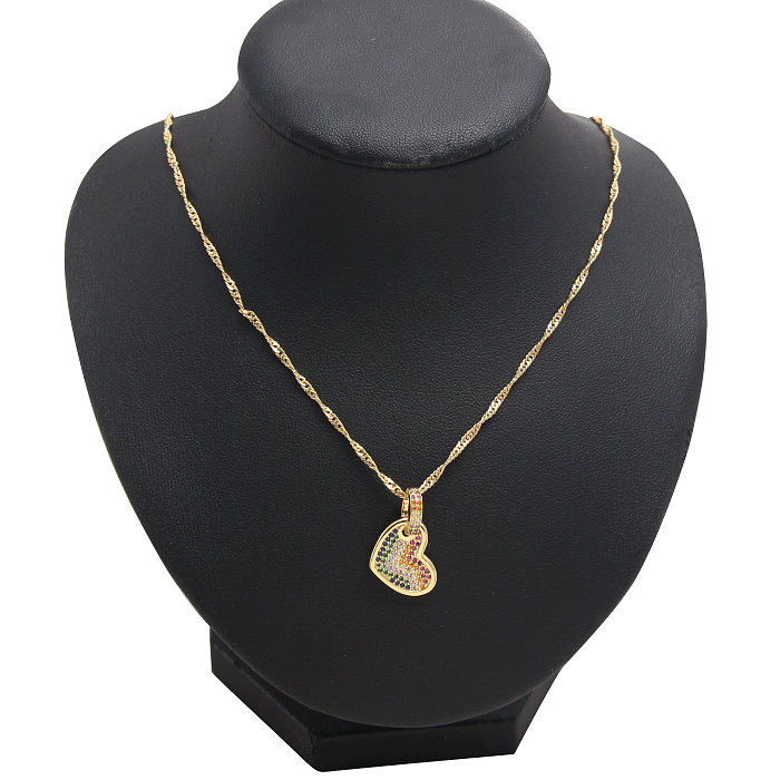 Collier pendentif en Zircon plaqué or en cuivre en forme de cœur de Style Simple IG en vrac