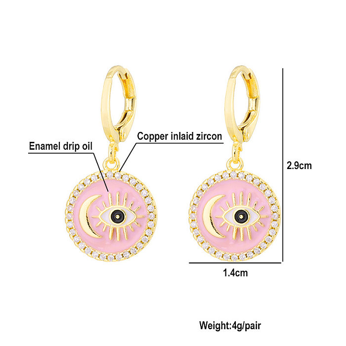 Fashion Inlaid Zircon Female Copper Plating 18K Real Gold Dripping Oil Evil Eyes Earrings