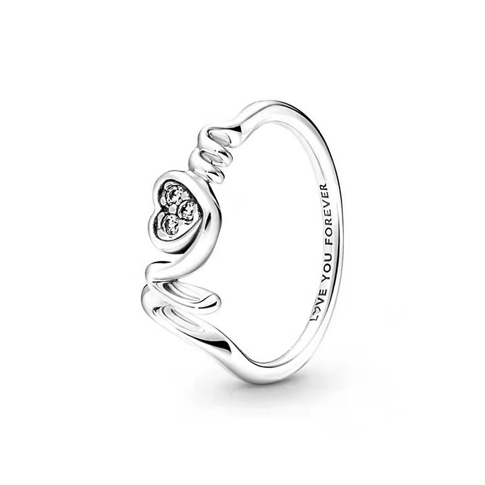 1 pièce d'anneaux en Zircon plaqué cuivre en forme de cœur, Style Simple