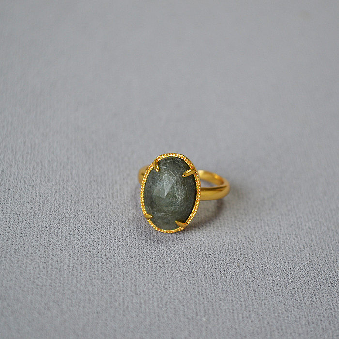 Anel aberto de pedra natural com revestimento de cobre geométrico estilo vintage