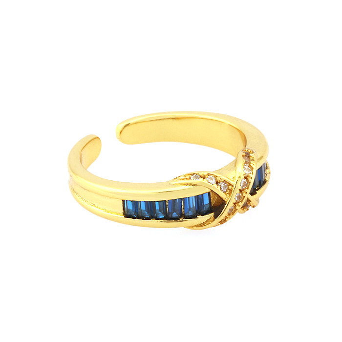 IG Style Hip-Hop Vintage Style Geometric Copper Plating Inlay Zircon 18K Gold Plated Open Rings