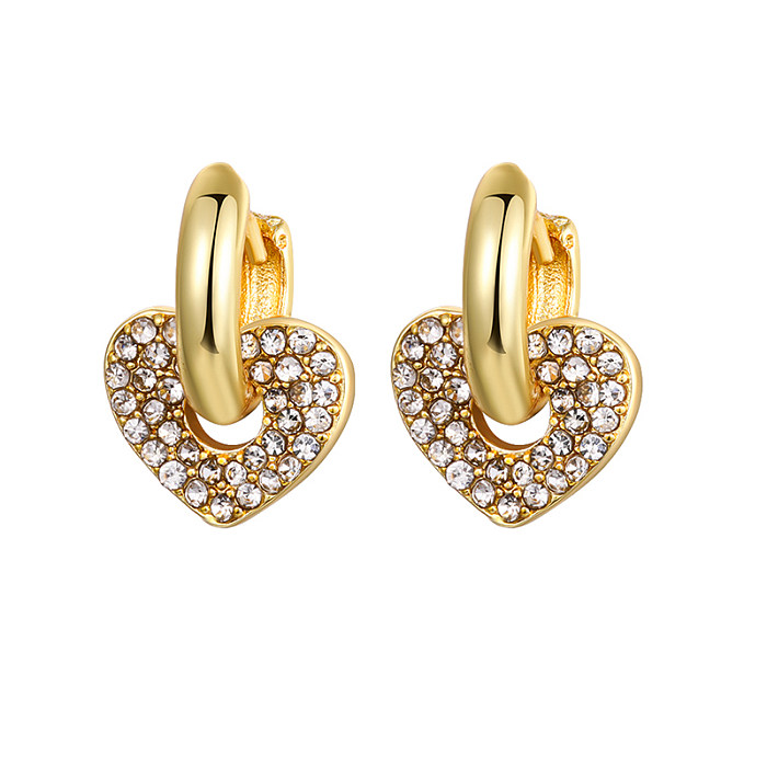 Mode-Herz-Form-Kupfer-Tropfen-Ohrringe Vergoldete Zirkon-Kupfer-Ohrringe