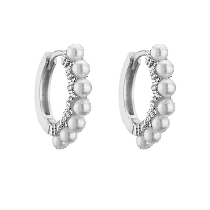 Pendientes de perlas artificiales chapados en cobre geométricos de estilo simple 1 par