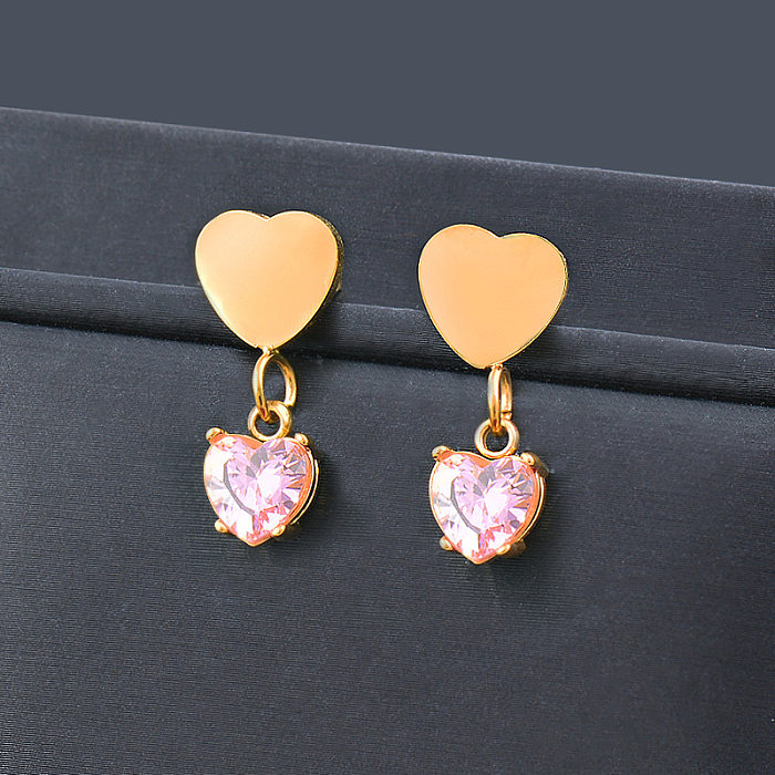 Fashion Heart Shape Titanium Steel Inlay Zircon Earrings Necklace