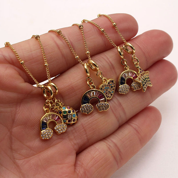 IG Style Casual Rainbow Star Heart Shape Copper Plating Inlay Zircon Gold Plated Pendant Necklace