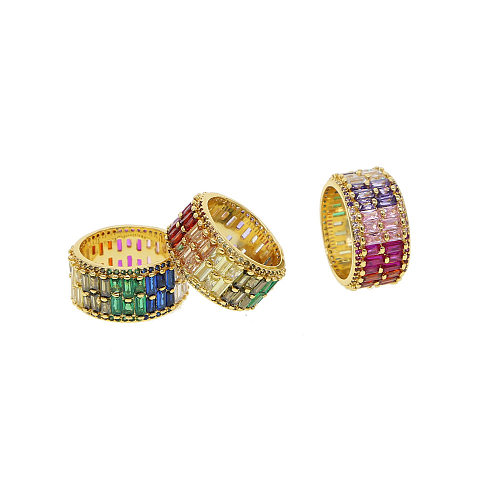 Shiny Colorful Copper Inlay Zircon Rings