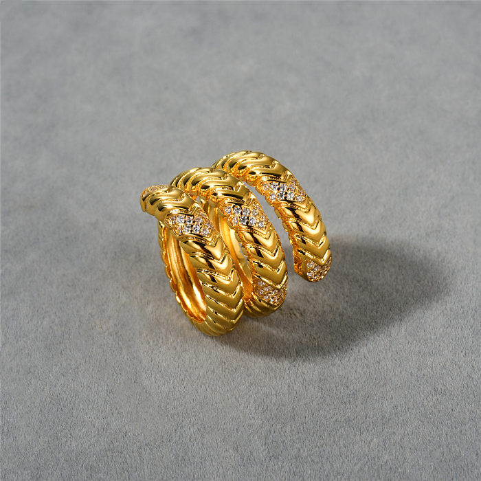 Anéis banhados a ouro geométricos do zircão 18K do embutimento do chapeamento de cobre do estilo simples