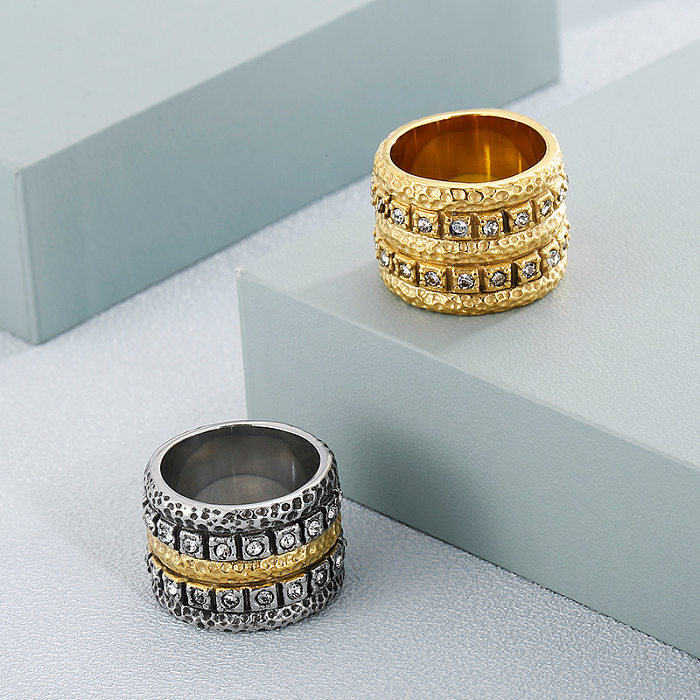 Wholesale Fashion Geometric Clashing Color Diamond Wide Ring jewelry