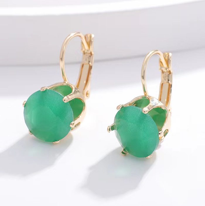 1 Pair Simple Style Round Inlay Copper Gem Earrings