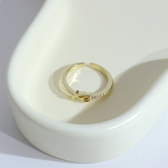 1 Piece Casual Letter Copper Plating Inlay Zircon Gold Plated Open Ring